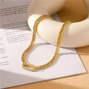 Gold Necklace for Women, 14K Gold Plated Chunky Cuban Link Chain Herringbone
